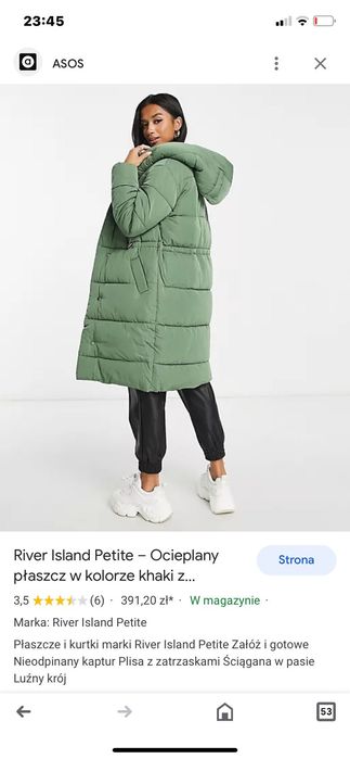 River Island Kurtka – płaszcz z szalowym kołnierzem 14UK/ 42EUR