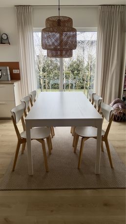 Komplet IKEA - biały stół ekedalen 180/240x90 i 6 krzeseł nordmyra