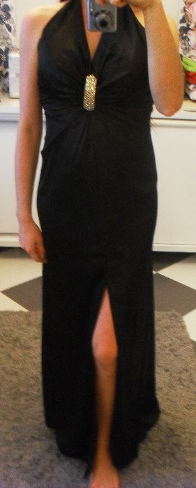 sukienka wieczorowa wizytowa czarna długa 38 na wesele na studnìówkę