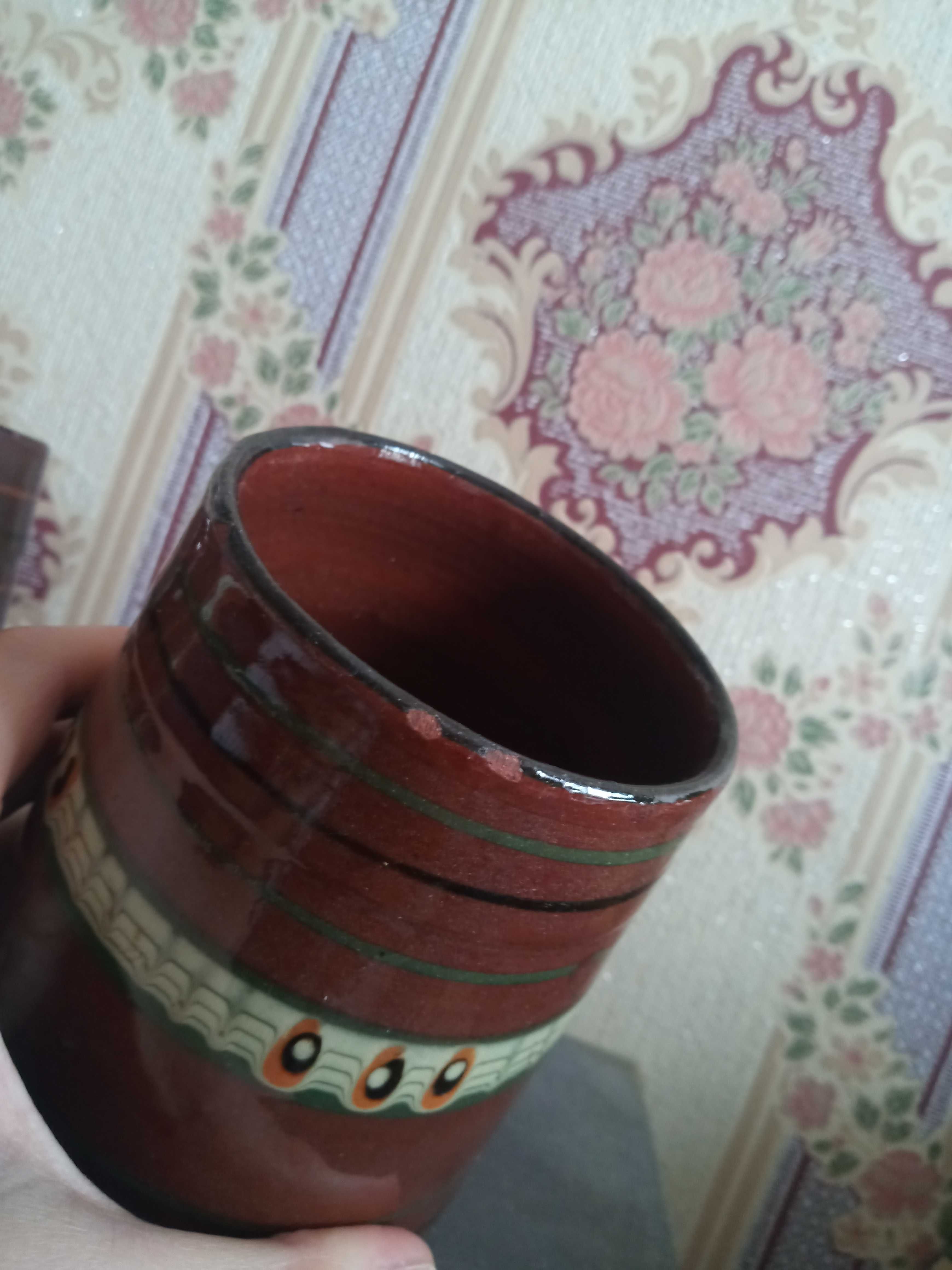 Kufle PRL bułgarska ceramika "pawie oko" 3 sztuki-komplet