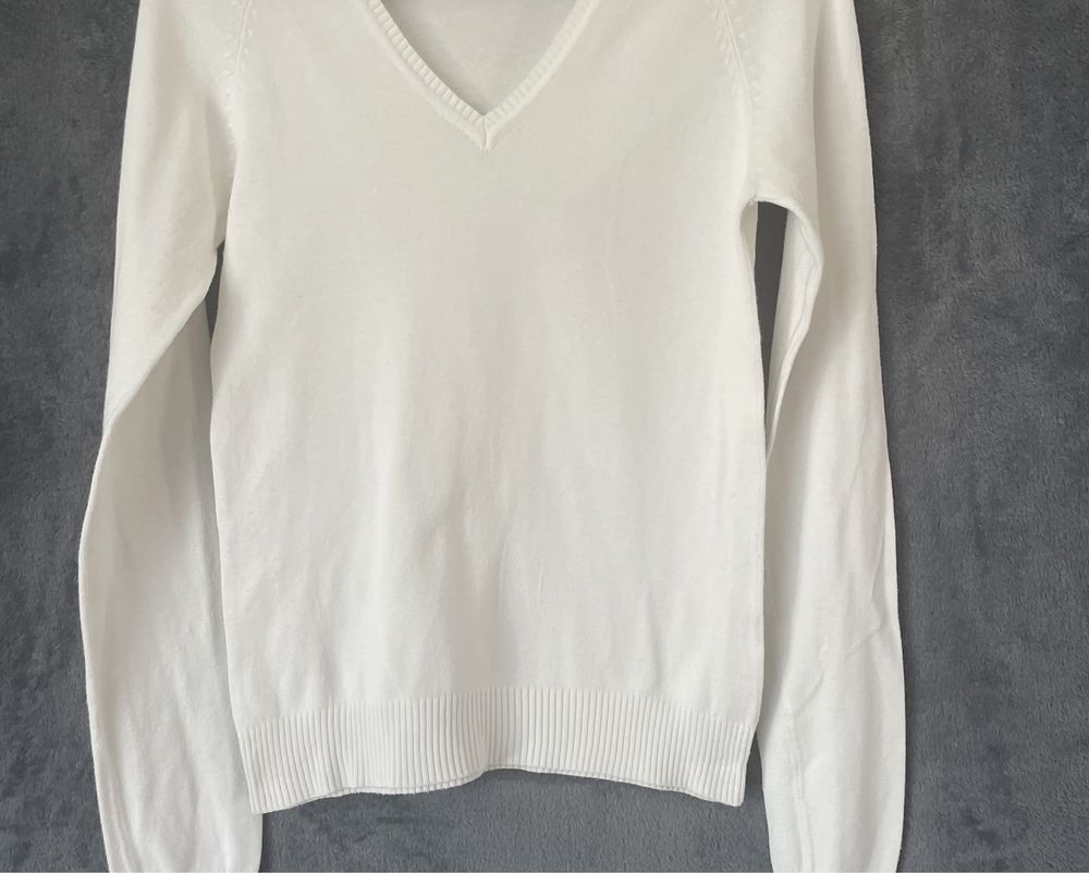 Zara biały sweter damski cienki w szpic długi rękaw, bawełna Xs / S