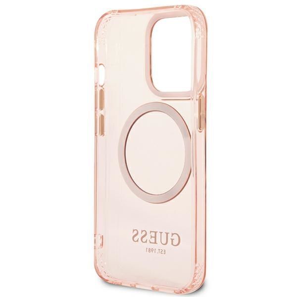 Guess Etui iPhone 13 Pro/13, Różowy Outline Translucent MagSafe