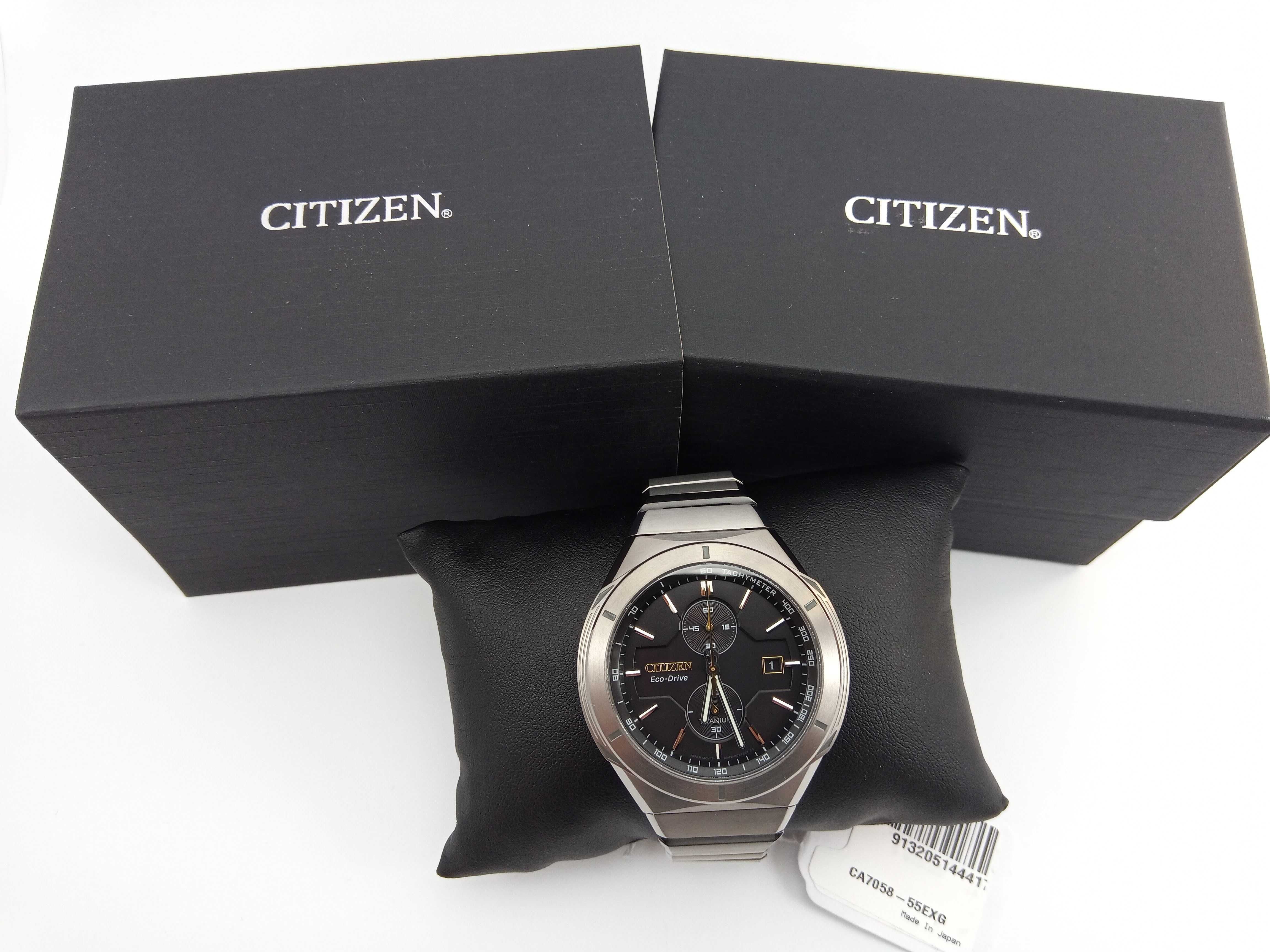 Титановые мужские часы Citizen Eco-Drive CA7058-55E, хронограф, сапфир