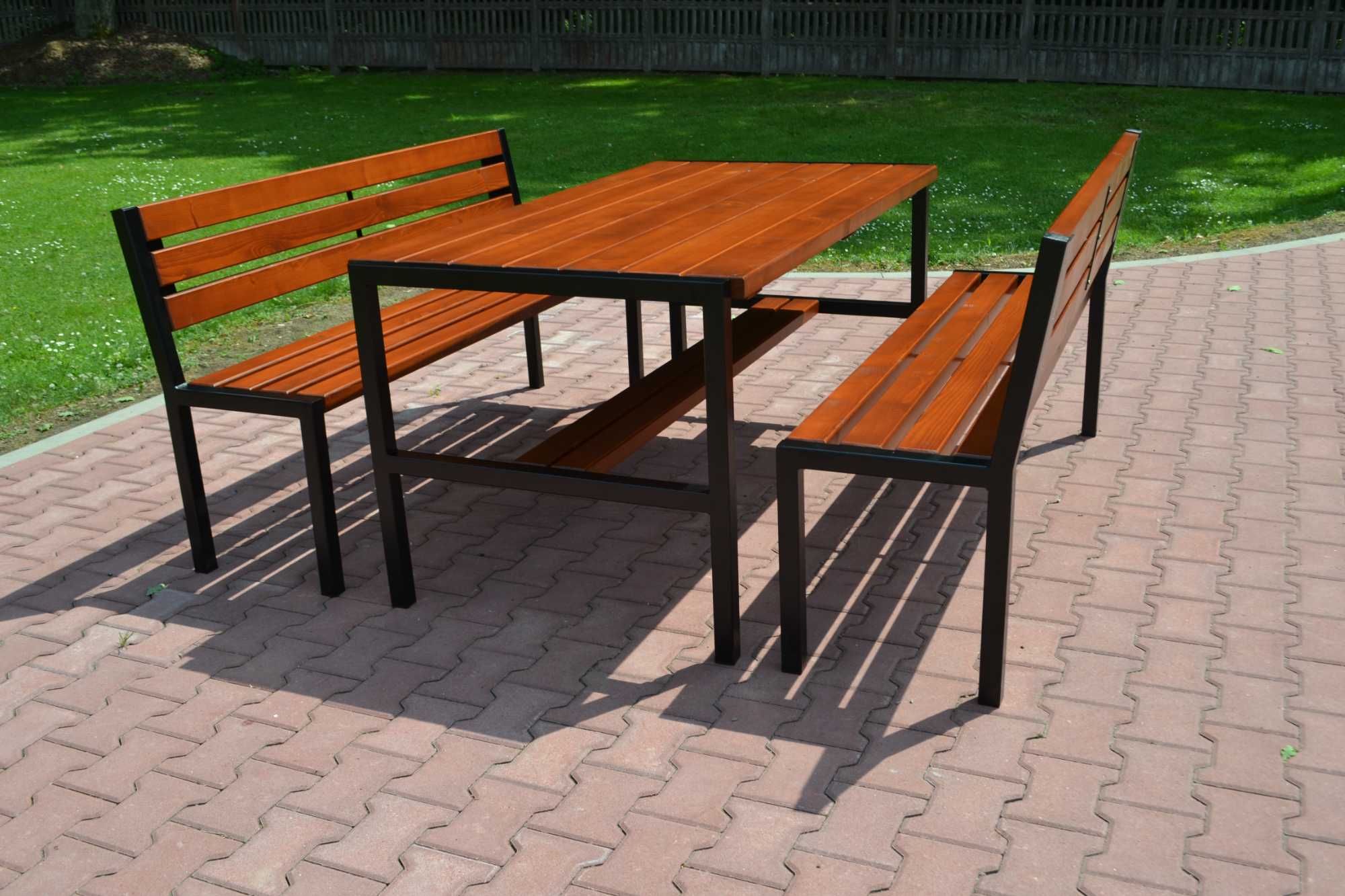 komplet ogrodowy piknikowy tarasowy meble ławka stół zestaw stalowy