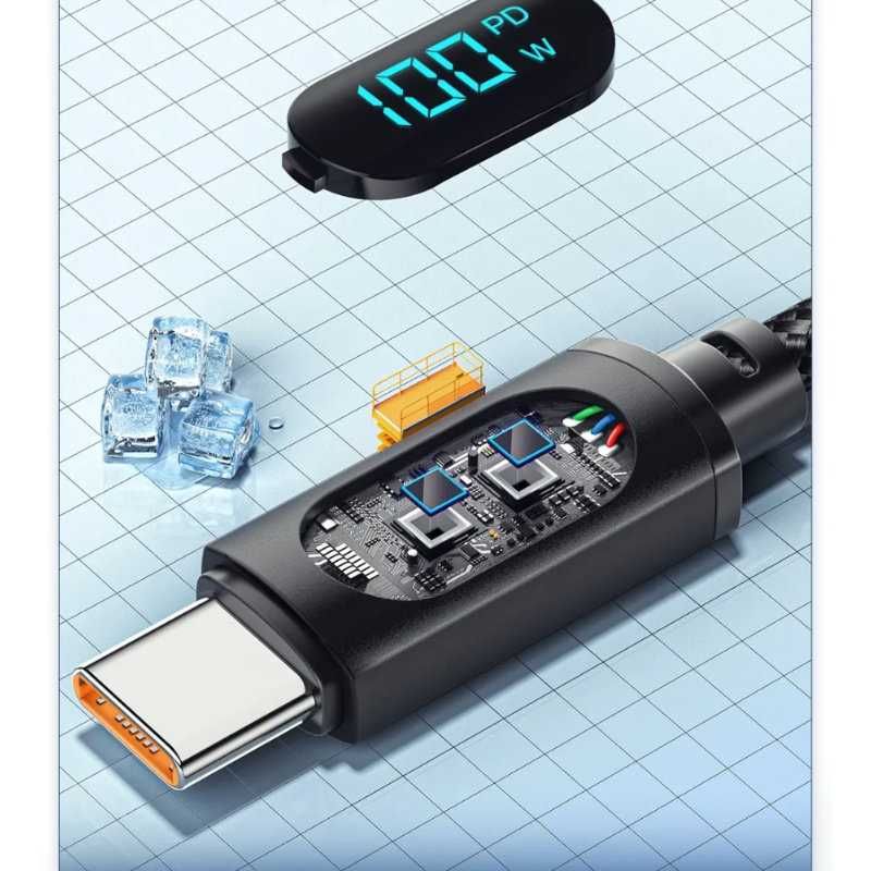 Kabel ładowania 2m USB-A i USB-C Essager z wyświetlaczem przepływu LED