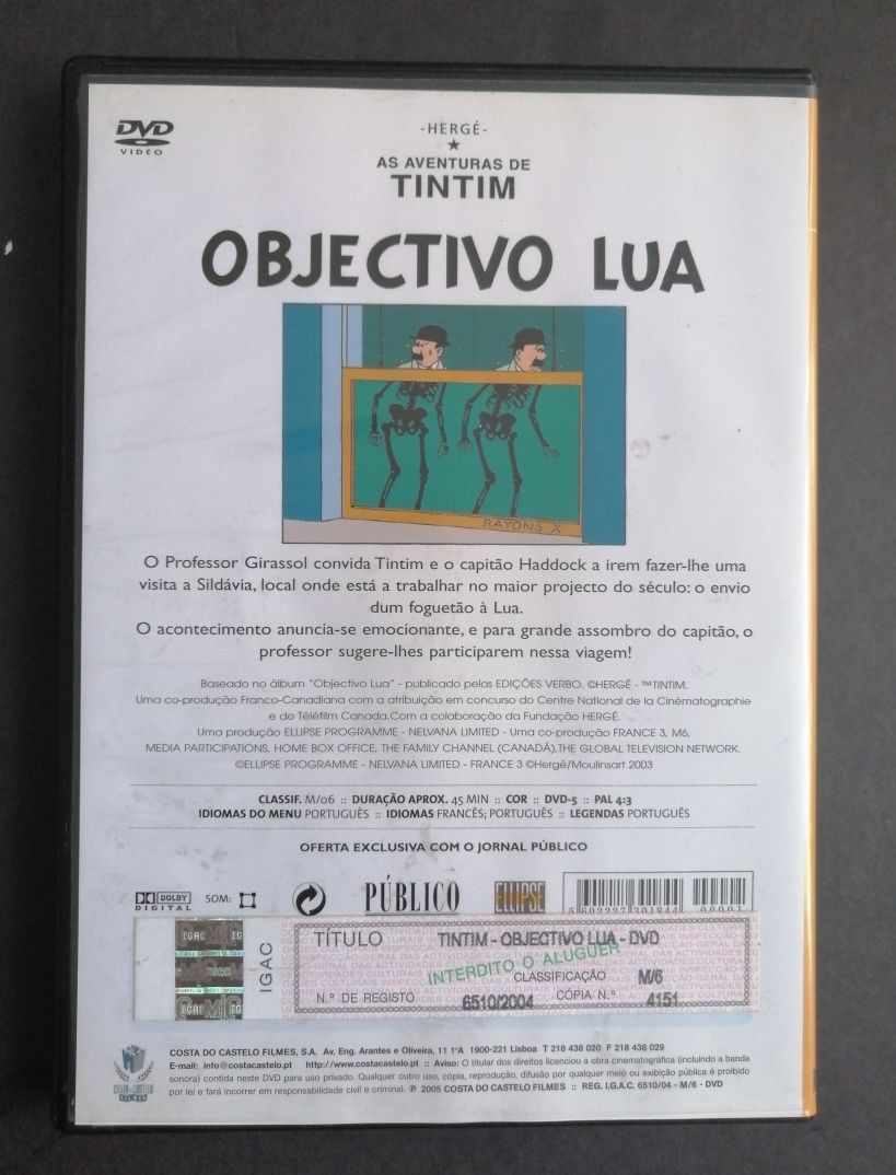 DVD do filme as aventuras do Tintim, OBJECTIVO LUA,  edição do Público