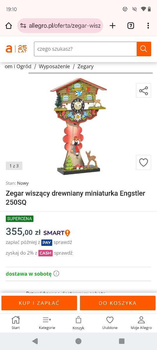 Nowy Zegar wiszący drewniany miniaturka Engstler