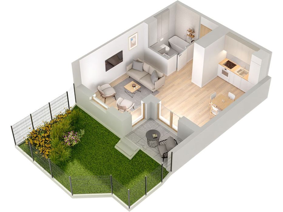 1-pokojowe mieszkanie 34,42 m2 + ogródek