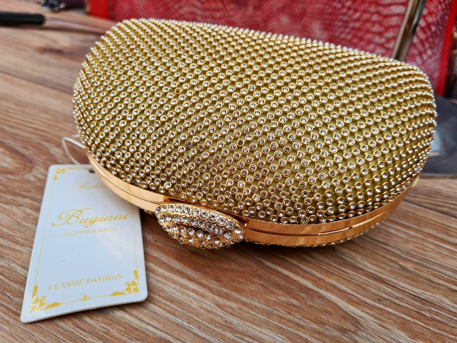 Nowa modna torebka damska Kopertówka złota z cyrkoniami
