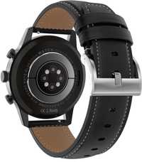 PASEK SKÓRZANY CZARNY (białe przeszycie) 22mm do smartwatcha zegarka