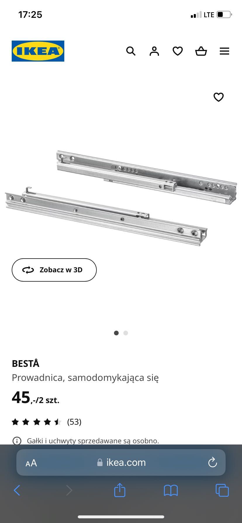 4 komplety Prowadnic samodomykających się Ikea Besta