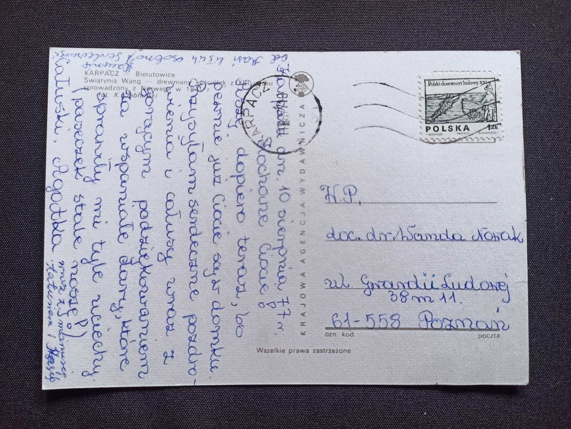 Pocztówka PRL 1977 Karpacz Świątynia Wang