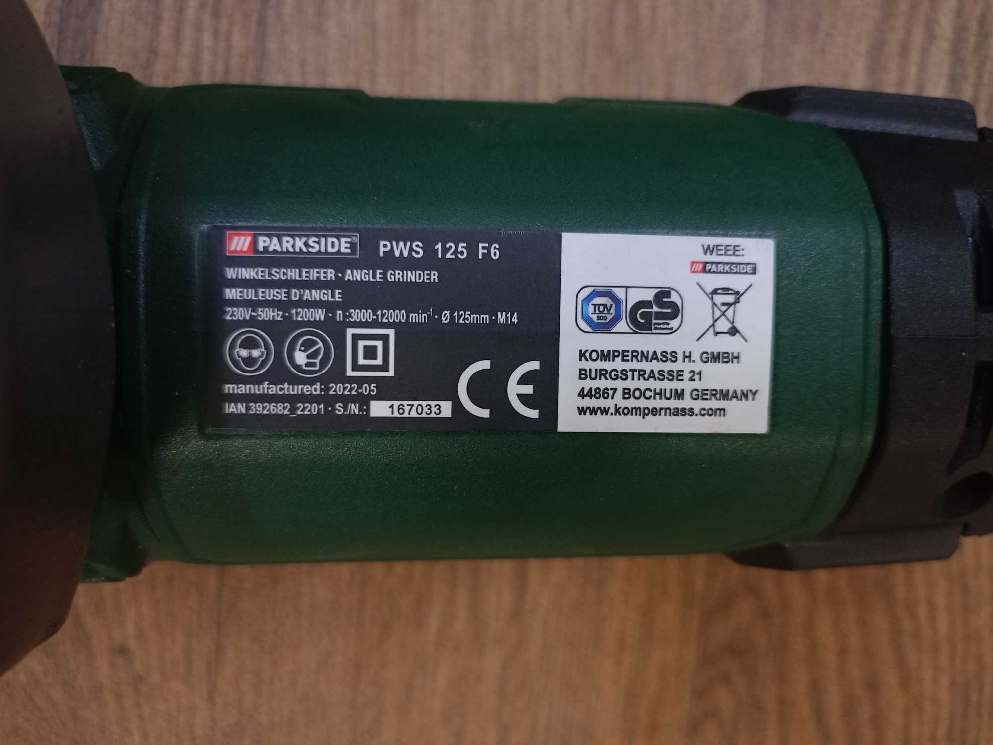 Кутова шліфувальна машина Parkside PWS 125 F6