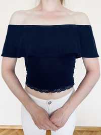 Bershka granatowy crop top hiszpanka koronka xs 34 xxs 32