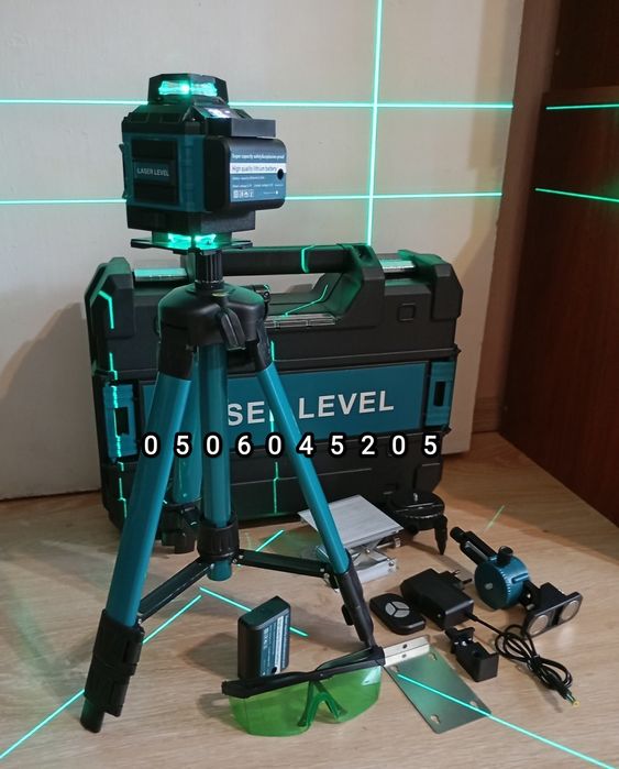 Лазерный уровень 4D 360°( 2 АКБ,пульт ДУ,цифровой дисплей...