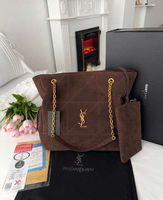 Сумка YSL Yves Saint Laurent Jamie Chocolate Gold замшева | шоколадна