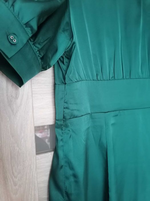 Nowa sukienka satynowa elegancka butelkowa zieleń 44 święta andrzejki