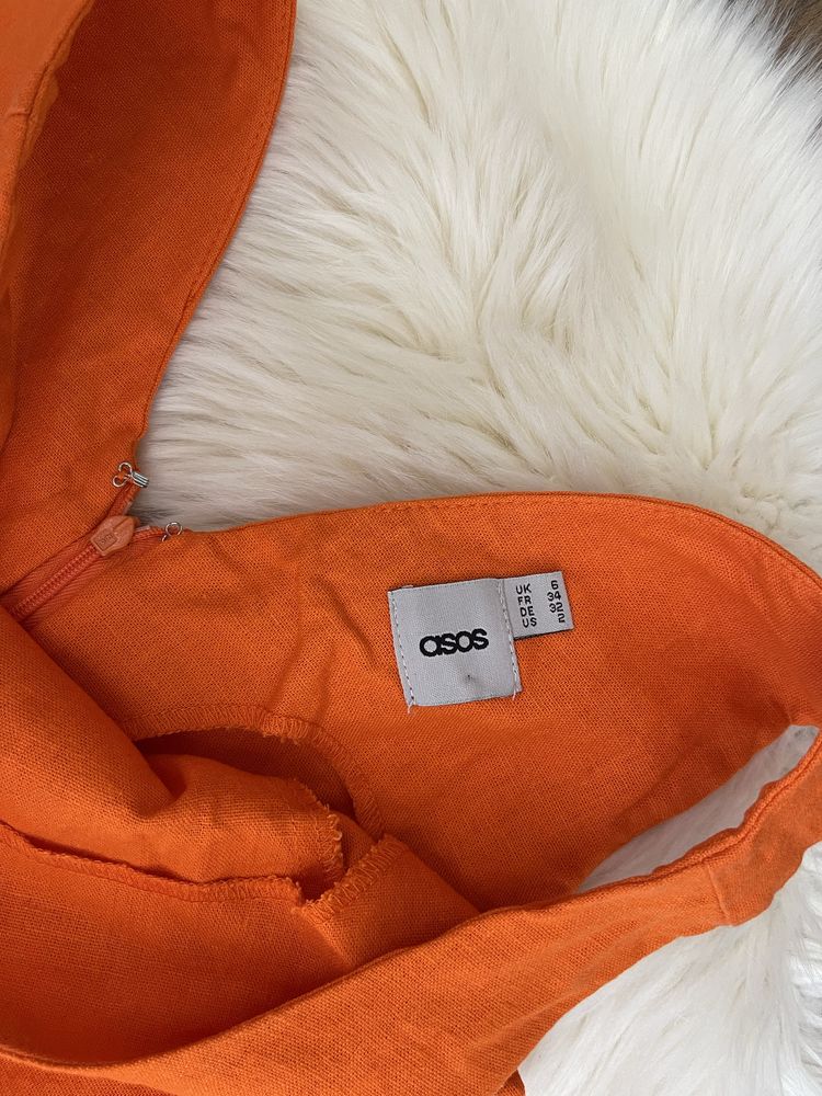 Asos letnia pomarańczowa lniana sukienka XXS 32