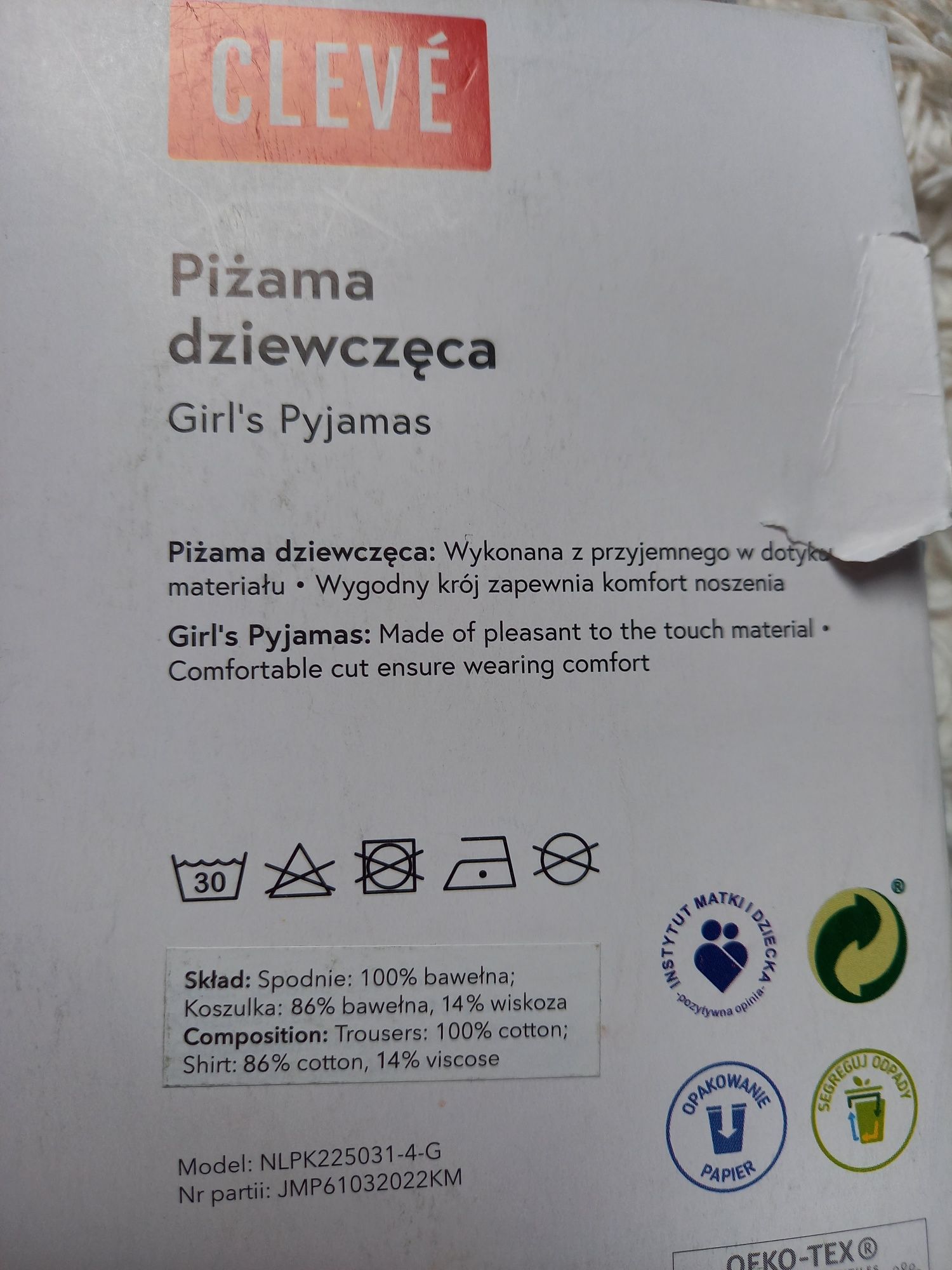 Piżama dziewczęca bawełniana na długi rękaw rozmiar 158/164