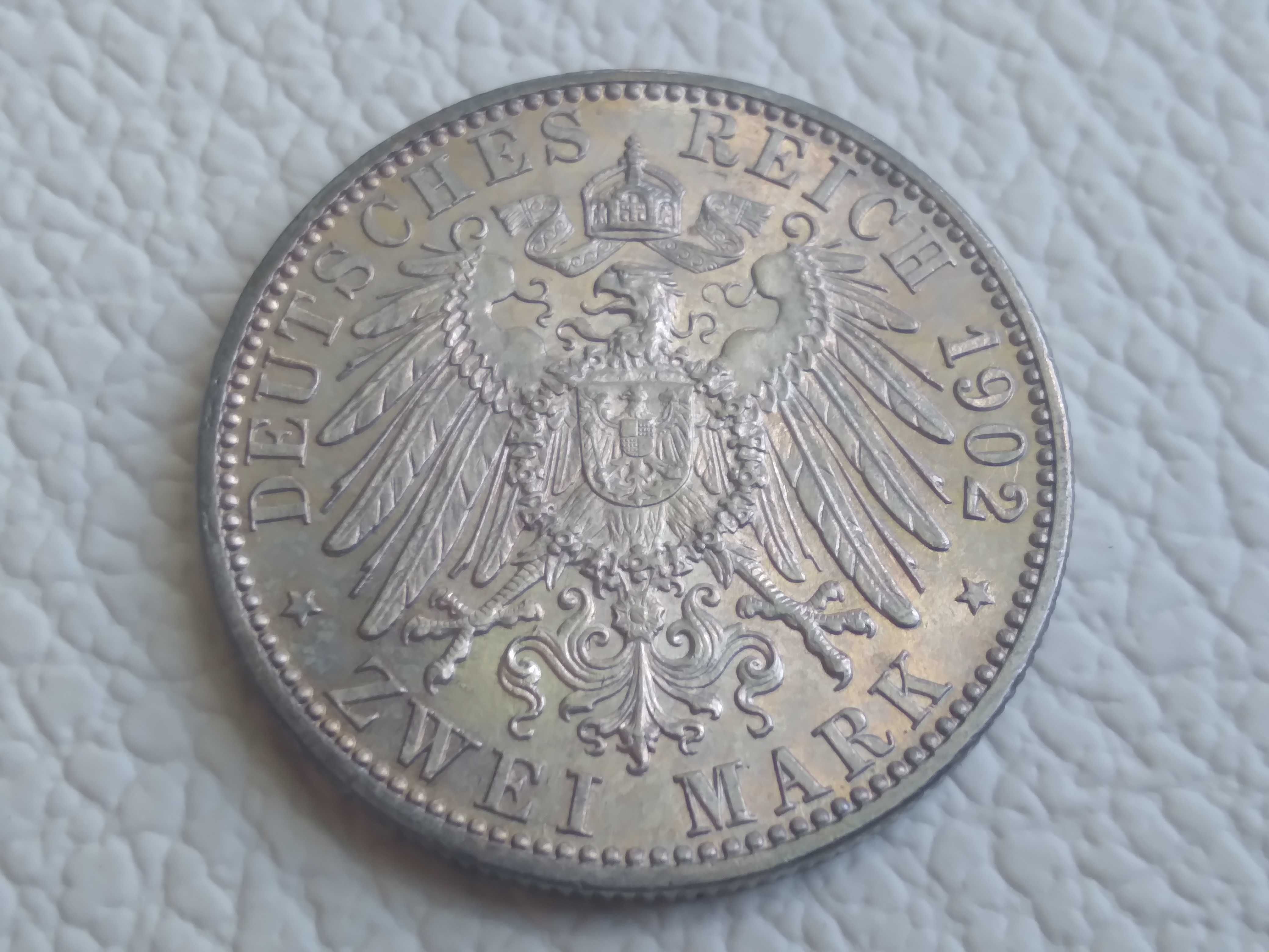 Moneta Srebrna Niemcy Badenia 2 marki 1902 rok super stan