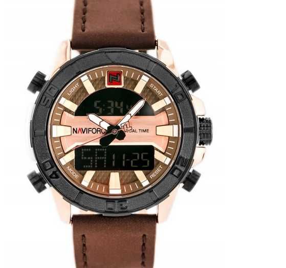 Zegarek męski NaviForce,dual time,skórzany pasek,nowy