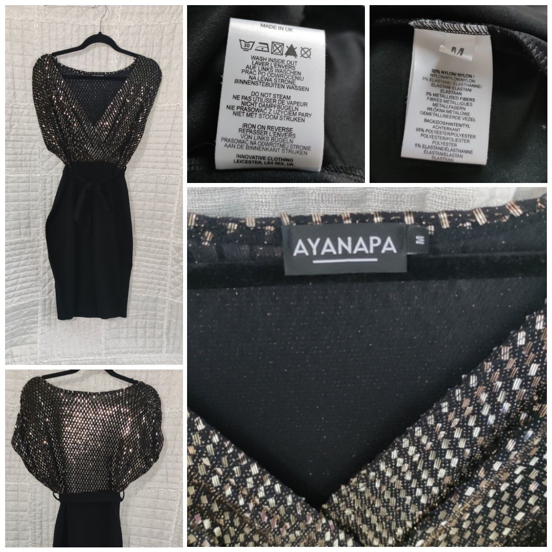 Sukienka AYANAPA czarna z błyszczącymi aplikacjami cekinami M