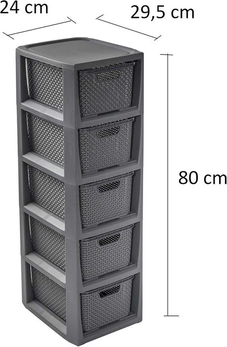 BranQ Regał rattanowy tworzywo sztuczne  antracytowy 80 cm 5 koszy