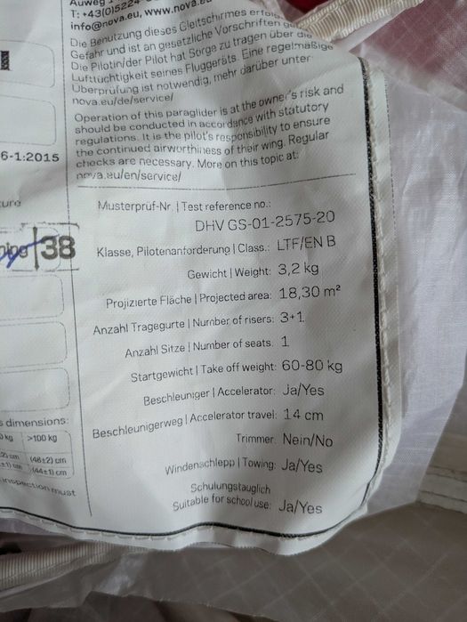paralotnia Nova Ion 6 XXS Light 60-80 kg dolne B