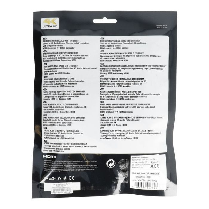 Kabel HDMI do HDMI 4K 60Hz High Speed with Ethernet wer. 2.0 BLISTER