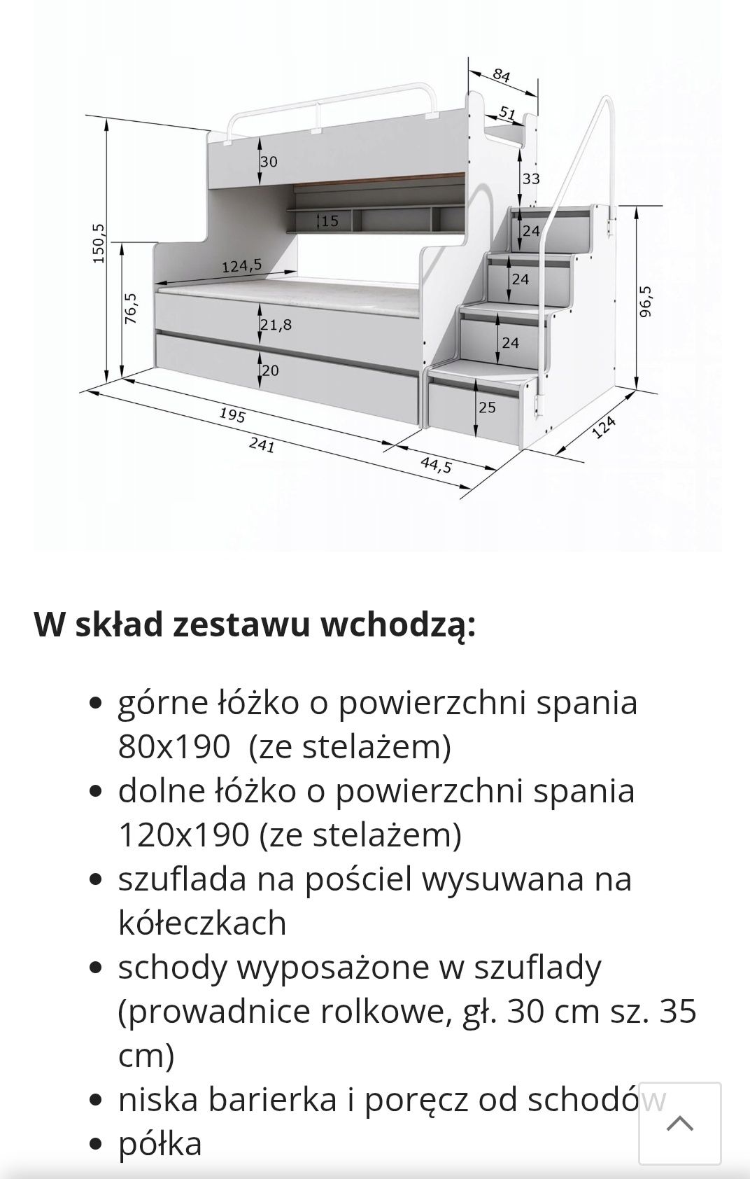 Łóżko piętrowe Transport schodki szuflady duże niebieskie