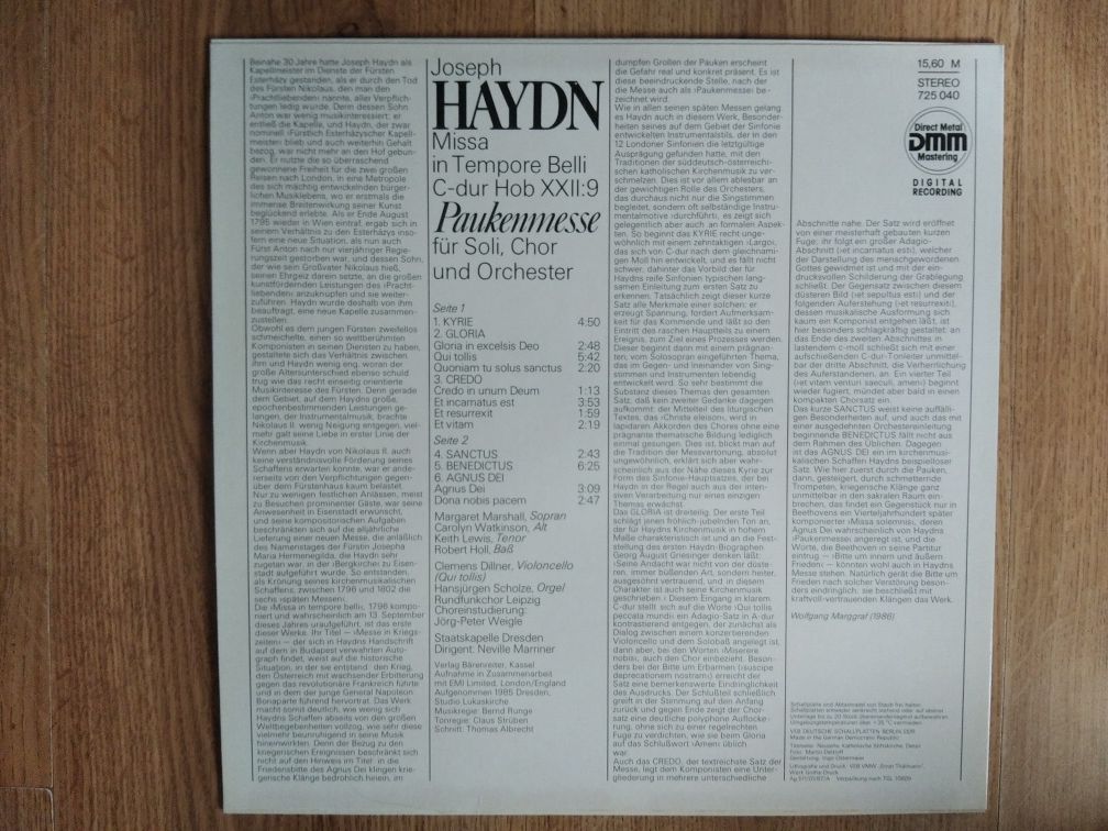 Joseph Haydn Paukenmesse płyta winylowa