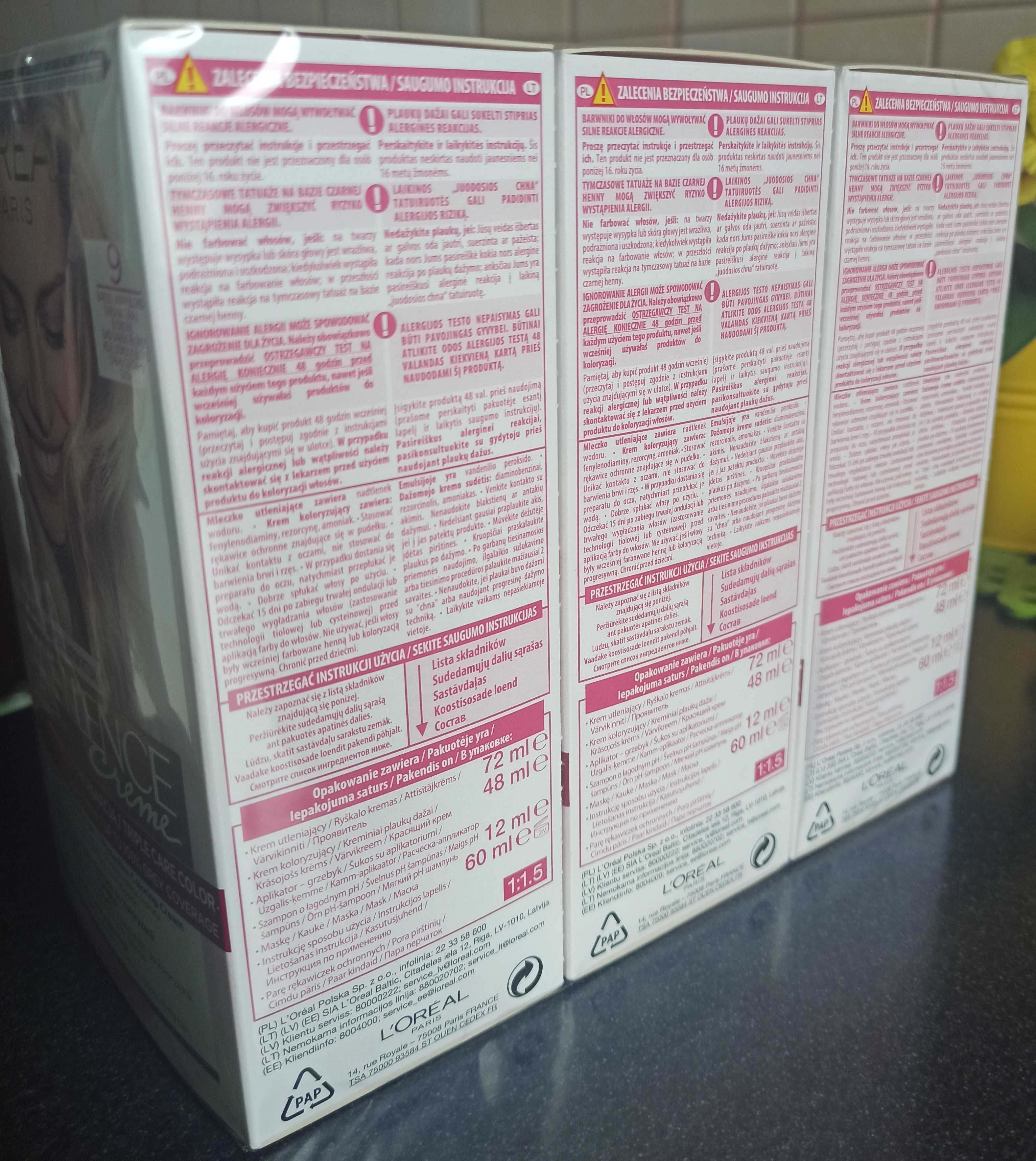 3 opakowania farby Loreal excellence nr9