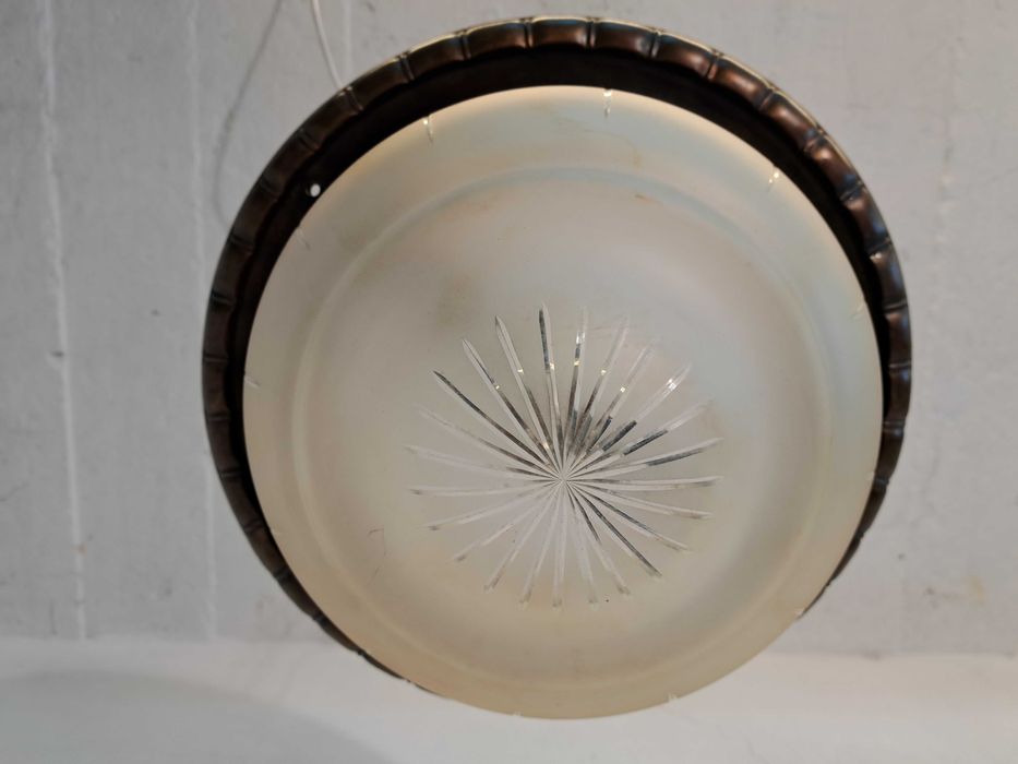 Plafon mosiężny art deco secesja szklany klosz grawerowany ampla lampa