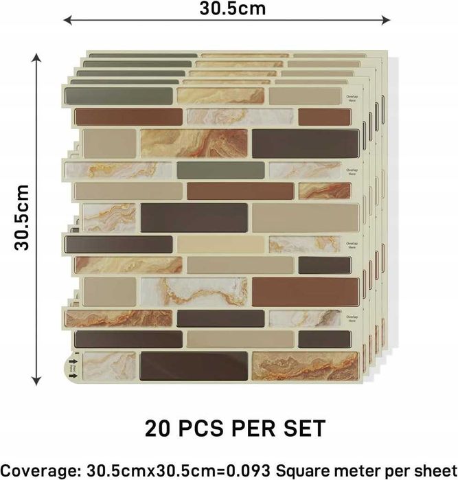 Płytki kuchenne 20szt 30,5 x 30,5 cm VaryPaper PCV ala cegła Naklejki