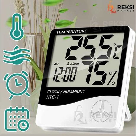 Термо - гигрометр HTC-1 часы годинник будильник влагомер термометр