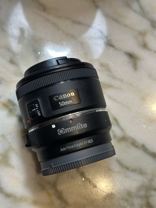 Lente canon 50mm 1.8f + adaptador commlite sony canon