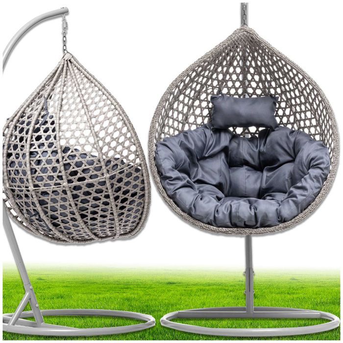 FOTEL WISZĄCY ogrodowy bujany kosz kokon - SZARY GRUBY SPLOT Premium
