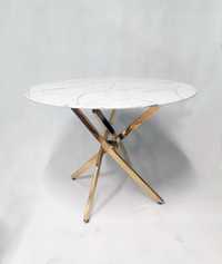 Komplet- szklany stolik, dwa krzesła. Złoto, marmur. Styl glamour