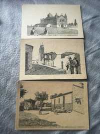 Conjunto de 3 postais desenhados muito antigos