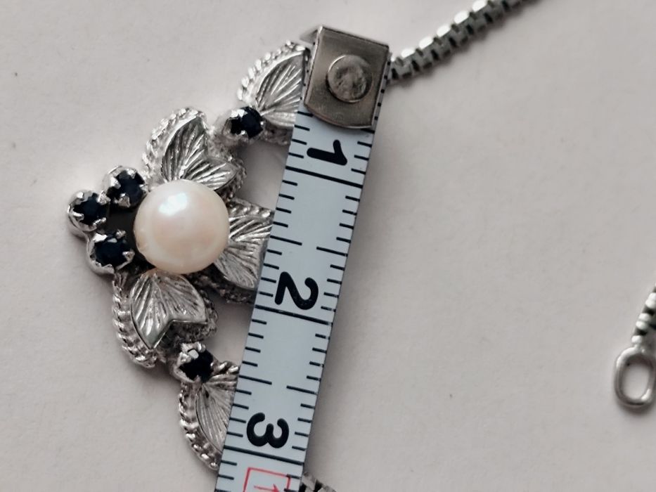 Kolia - naszyjnik - stare srebro 835 + perła + szafiry