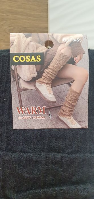 Czarny ocieplacz na nogi łydki sweterek na  buty kozaki angora wełna