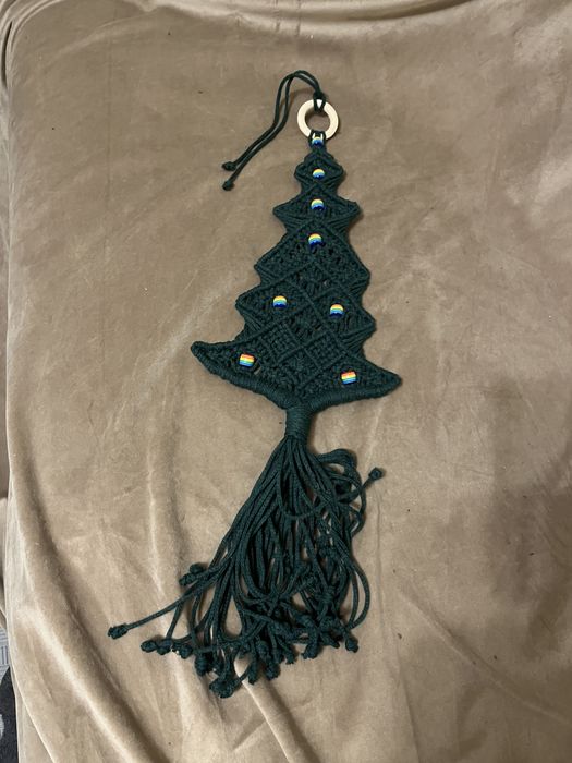 Макраме ялинка ручна робота, сніжинки з бісеру та скляних бусин-430 гр