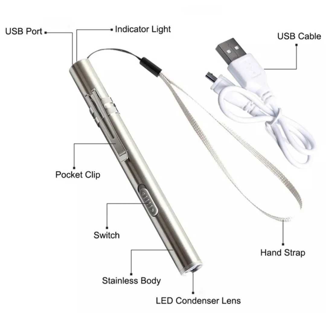 Фонарь диагностический.  Аккумуляторный  Оглядовий лихтар .mikro Usb.