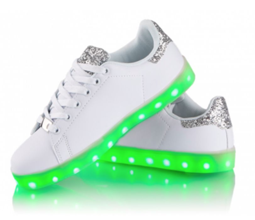 Buty świecące LED - Białe z Brokatem dla dzieci i młodzieży 36 37 38