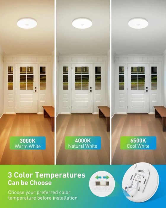 Lampa sufitowa LED 15W z czujnikiem ruchu 15cm IP44 3 barwy