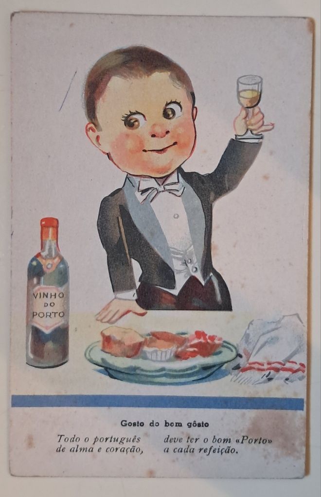 Postal dos espumantes Raposeira, anos 50, e Brandy Constantino