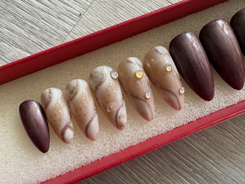 Ręcznie malowane sztuczne paznokcie, press on nails, tipsy handmade
