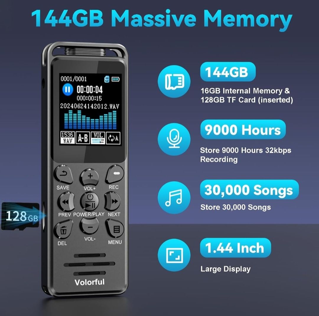Volorful  Cyfrowy Dyktafon 70H 144GB