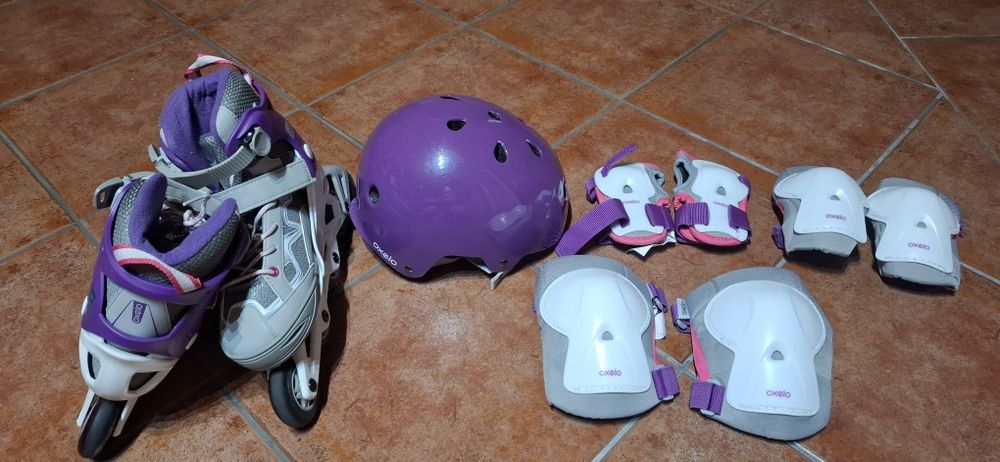 Conjunto patins em linha com proteções