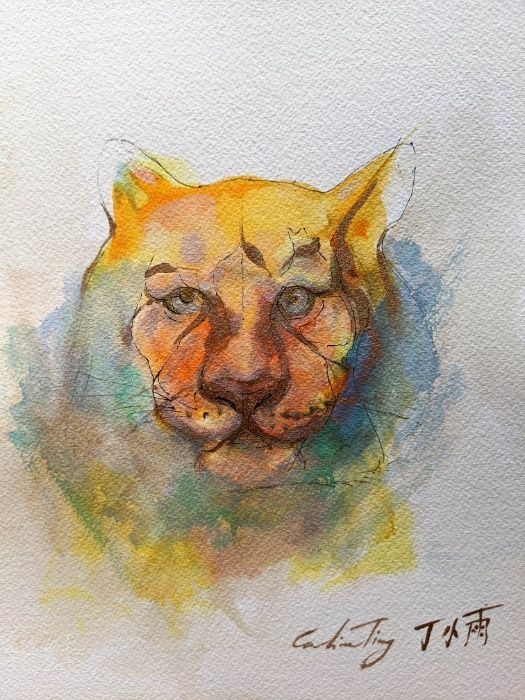 Pintura Aguarela de Tigre por Caroline Ting